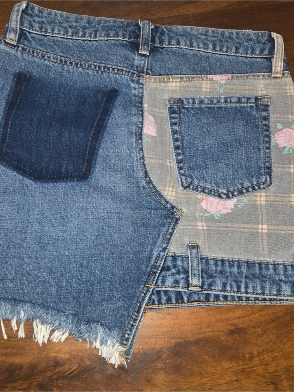 BDG Mixed Floral Patchwork Denim Mini Skirt - Blue, Lavender & Pink - Picture 3 of 4